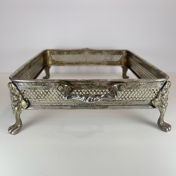 Vintage silver plated metal casserole dish holder chafing dish frame stand - Picture 3 of 16